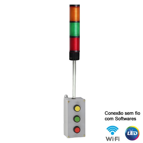 Torre com botoeira WI-FI 3 estágios Verm-Verd-Amar-220V - IND-TBW3BP-220